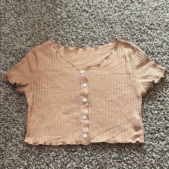 SHEIN Other - SHEIN Light Brown Ribbed Short Sleeve Top